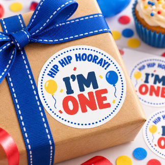 Adesivo de 1º Aniversário Hip Hip Hooray Estou Um
