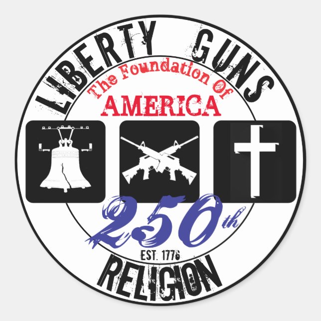 Adesivo de 250º da Liberdade Armas Religião (Frente)