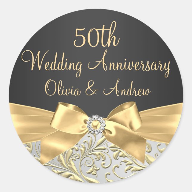 Adesivo de 50º Aniversário com Arco Dourado & Rede (Frente)