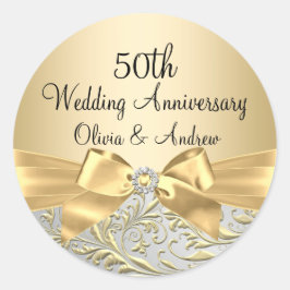 Adesivo de 50º Aniversário Floral Swirl Arco Doura