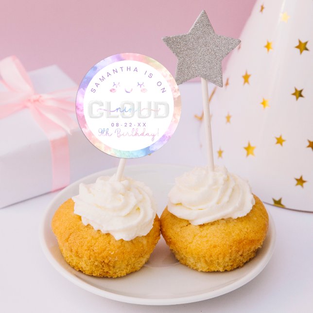 Adesivo de 9º Aniversário da Cloud Nine – Festa no (Favor Sticker Use Example)