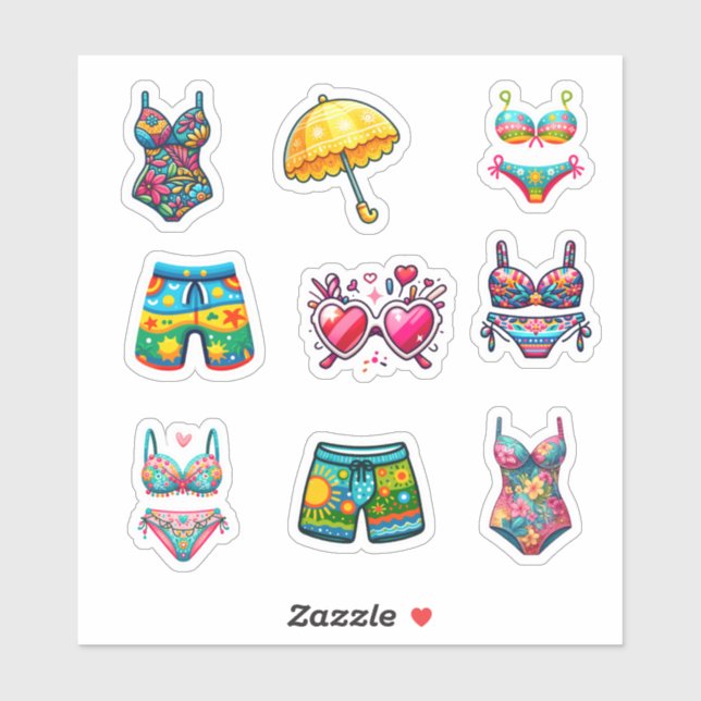 Adesivo de 9 elementos de roupas de verão de praia (Folha)