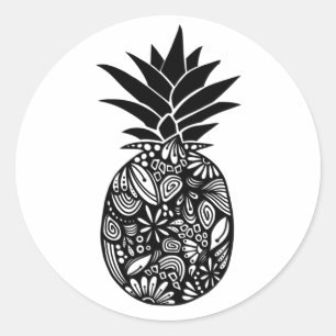 Adesivo de abacaxi branco e preto
