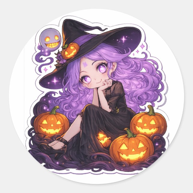 Adesivo de Abóbora de Bruxa de Halloween Fofa (Frente)