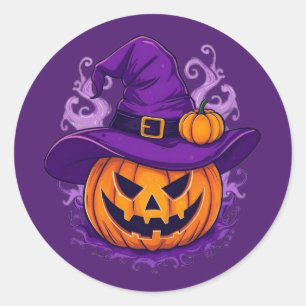 Adesivo de Abóbora de Halloween com Chapéu de Brux