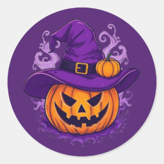Adesivo de Abóbora de Halloween com Chapéu de Brux