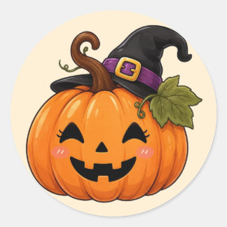 Adesivo de Abóbora de Halloween com Chapéu de Brux