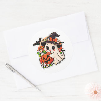 Adesivo de Abóbora Fantasma de Halloween Retro Fof