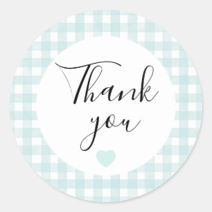 Adesivo de Agradecimento Aqua Gingham