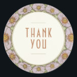 Adesivo de Agradecimento Arte Nova Vintage Mucha<br><div class="desc">Adesivos de casamento Art Nouveau vintage de Alphonse Mucha com um design floral, romântico e caprichoso. Os floreios vitorianos complementam as fontes clássicas art déco. Por favor, insira suas informações personalizadas e pronto. Se desejar alterar ainda mais o design, clique no botão azul "Personalizar". Muito obrigado por considerar meu design...</div>