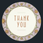 Adesivo de Agradecimento Arte Nova Vintage Mucha<br><div class="desc">Adesivos de casamento vintage Art Nouveau de Alphonse Mucha em um design floral, romântico e caprichoso. Floreios vitorianos complementam fontes clássicas art déco. Por favor, insira suas informações personalizadas e pronto. Se desejar alterar ainda mais o design, clique no botão azul "Personalize". Muito obrigado por considerar meu design para o...</div>