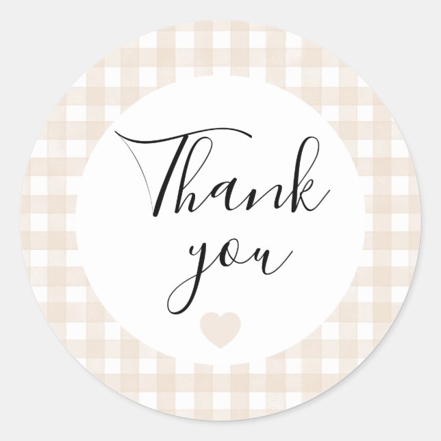 Adesivo de Agradecimento Beige Gingham (Frente)