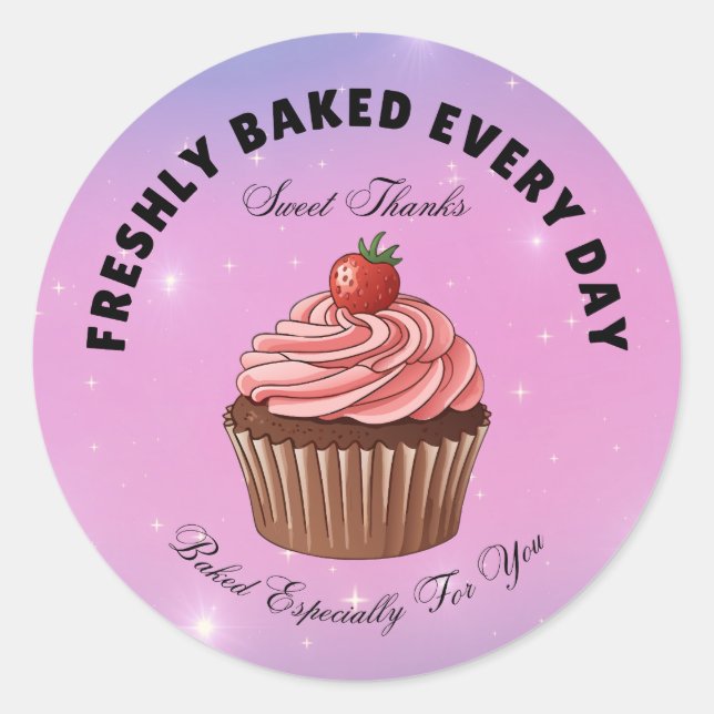 Adesivo de Agradecimento Cupcake de Morango Brilha (Frente)