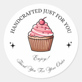 Adesivo de Agradecimento Cupcake Rosa Feito à Mão