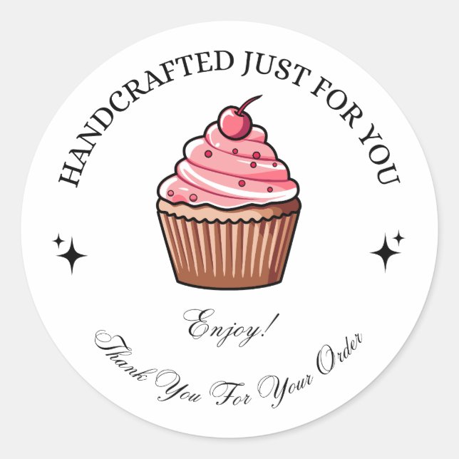 Adesivo de Agradecimento Cupcake Rosa Feito à Mão (Frente)
