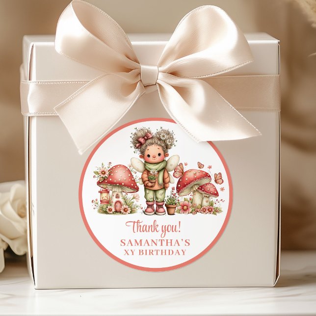 Adesivo de Agradecimento de Aniversário com Rubor  (Cute Whimsy Fairy Blush Birthday Thank You Stickers)