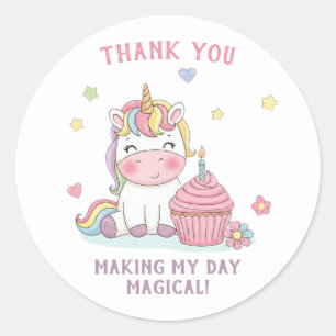 Adesivo de Agradecimento de Aniversário de Unicórn
