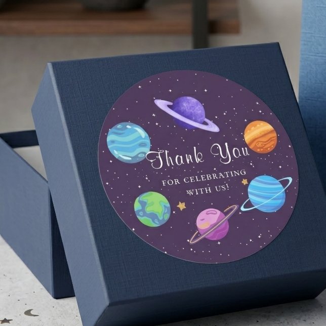 Adesivo de Agradecimento de Aniversário Espacial (Criador carregado)