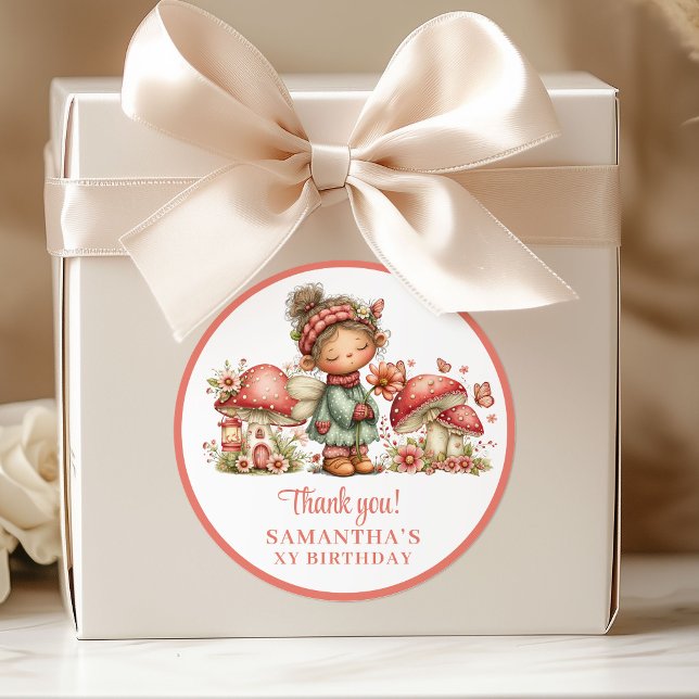 Adesivo de agradecimento de aniversário rosa Prett (Pretty Fairy Blush Pink Birthday Thank You Stickers)