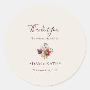 Adesivo de Agradecimento de Casamento de Outono co