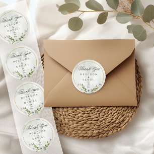 Adesivo de Agradecimento de Casamento Floral Branc