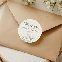 Adesivo de Agradecimento de Casamento Floral Elega