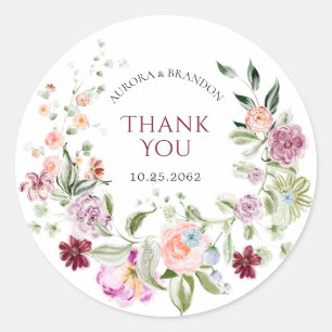 Adesivo de Agradecimento de Casamento Floral em Aq