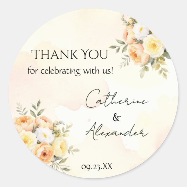 Adesivo de Agradecimento de Casamento Floral Rústi (Frente)