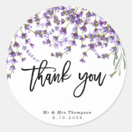 adesivo de agradecimento de casamento lavanda rúst