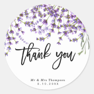 adesivo de agradecimento de casamento lavanda rúst