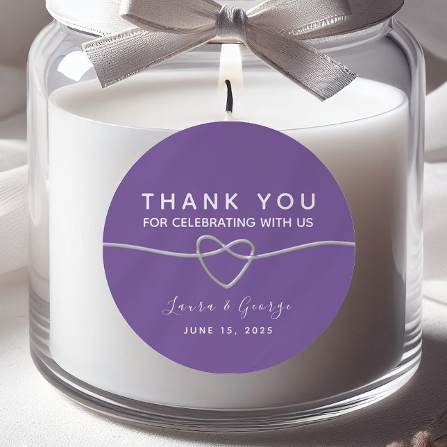 Adesivo de Agradecimento de Casamento Roxo Minimal (Criador carregado)