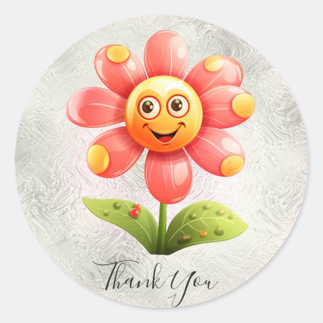 Adesivo de agradecimento de flor rosa amarela (Frente)