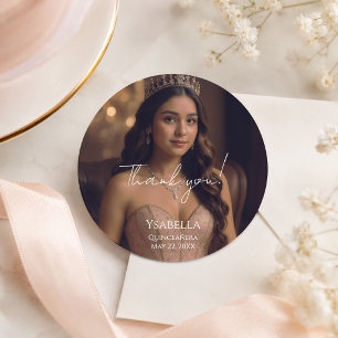 Adesivo de Agradecimento de Foto em Rose Gold para