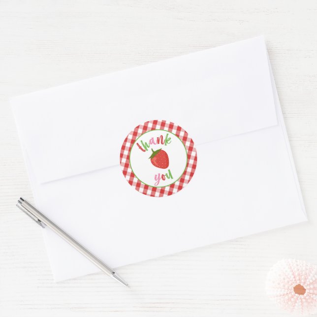 Adesivo de Agradecimento de Morango - Vermelho (Envelope)