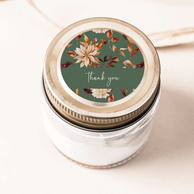 Adesivo de Agradecimento de Outono em Verde Salvia (Sage Green Fall Floral Thank You Sticker by Painted Paperie
)