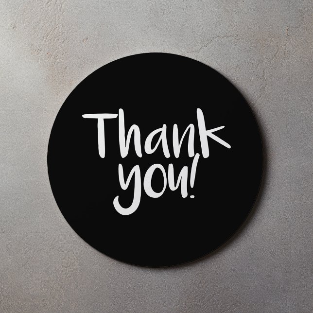 Adesivo de agradecimento de texto divertido preto  (Black and white fun text thank you sticker.)