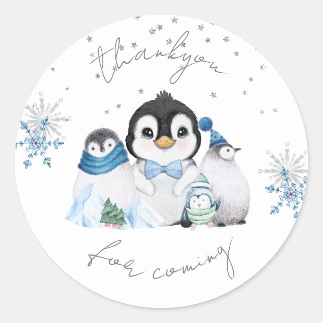 Adesivo de agradecimento do pinguim de Winter Oned (Frente)