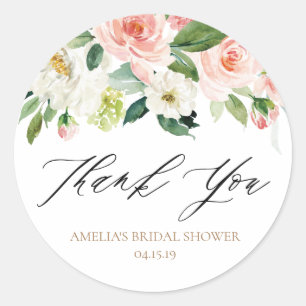 Adesivo de Agradecimento Floral Branco e Pêssego