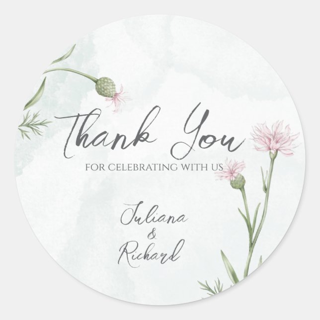 Adesivo de Agradecimento Floral Rosa Rústico Elega (Frente)