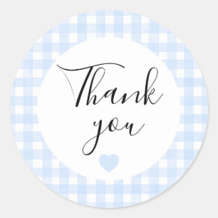 Adesivo de Agradecimento Gingham Azul Empoeirado