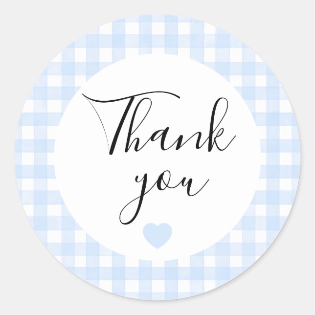 Adesivo de Agradecimento Gingham Azul Empoeirado (Frente)