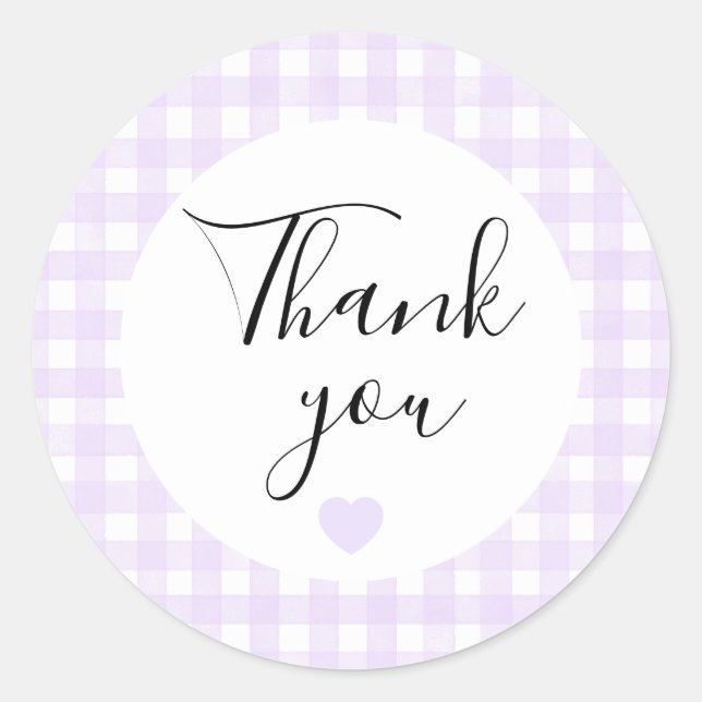 Adesivo de Agradecimento Gingham Lavanda (Frente)