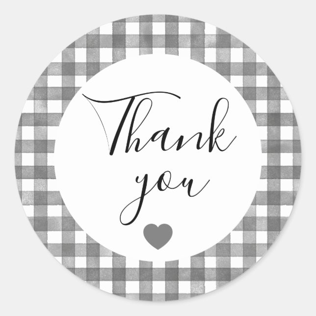 Adesivo de Agradecimento Gingham Preto (Frente)