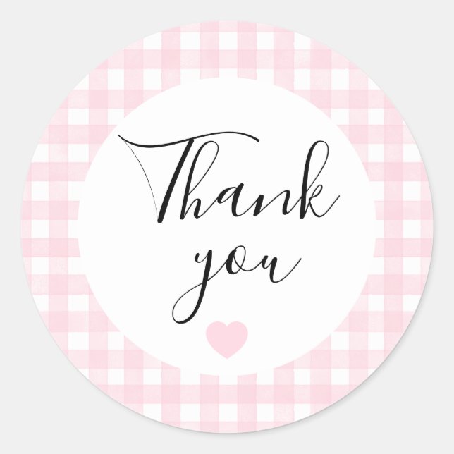 Adesivo de Agradecimento Gingham Rosa (Frente)