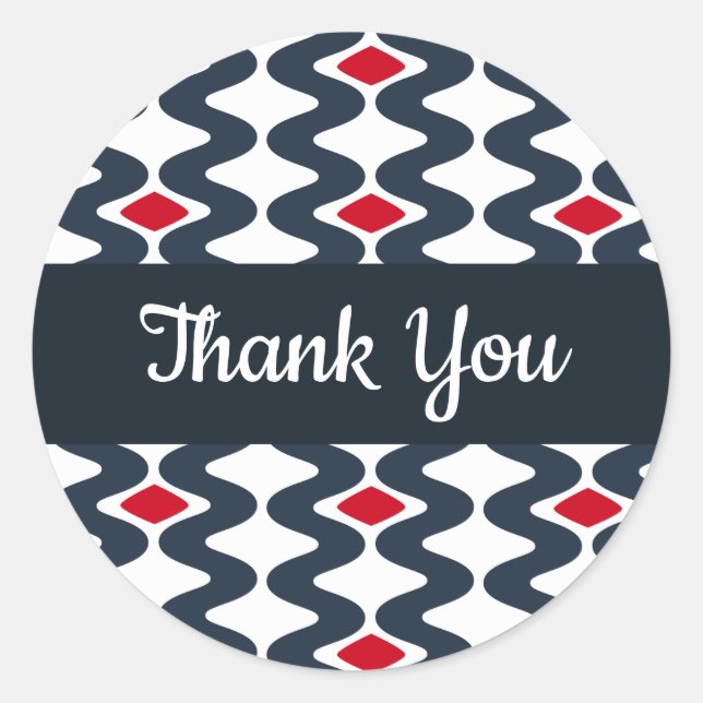 Adesivo de agradecimento ondulado vermelho e azul (Frente)