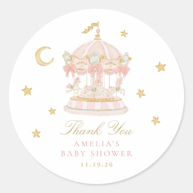 Adesivo de Agradecimento para Chá de Bebê Merry-Go (Frente)