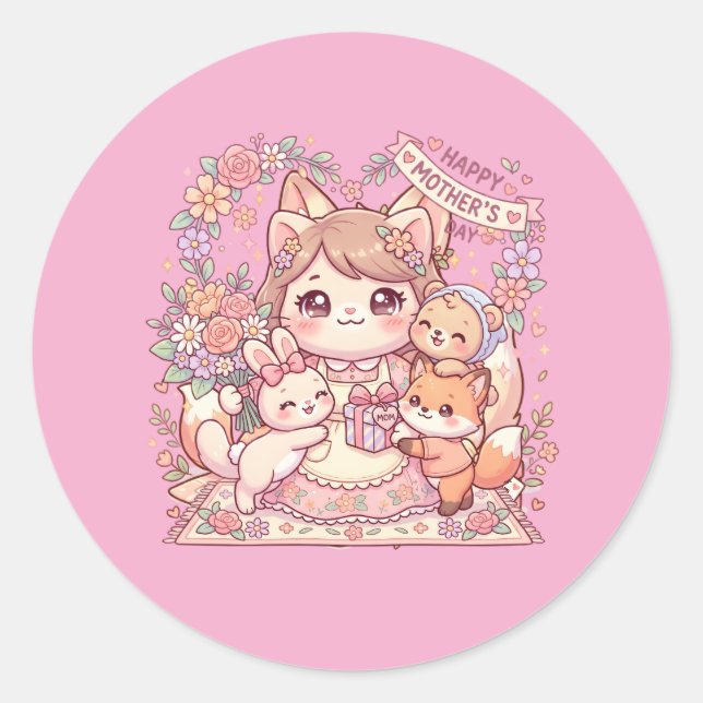 Adesivo de Amigos Animais do Dia das Mães (Frente)