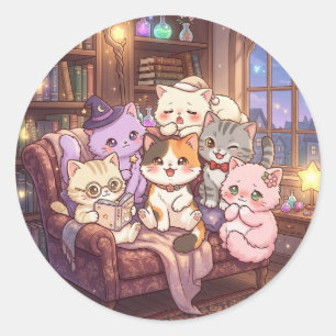Adesivo de Amigos Gatos Mágicos da Biblioteca