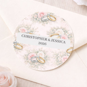 Adesivo de Anéis de Noiva Florais Personalizados