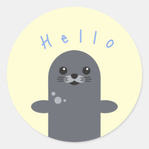 Adesivo de Animal Aquático Foca Simpática Olá